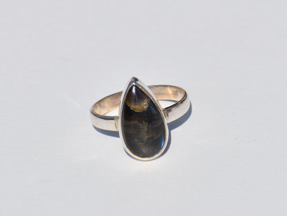 Natural Labradorite Ring, Pear Drop Ring, Healing Gemstone Ring, Blue Flash Gemstone, Silver Dainty Ring, Statement Jewelry, Gift For Lover