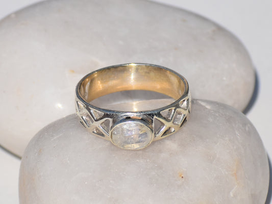 Rainbow Moonstone Ring, 925 Sterling Silver Ring, Silver Band Ring, Handmade Ring, Solitaire Ring, Statement Ring, Fidget Ring, Chunky Ring