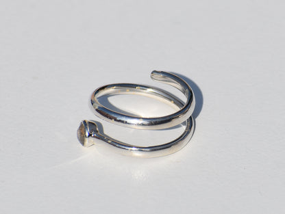 Natural Labradorite Spiral Ring, Open Ring, Solid Silver Ring, Round labradorite, Healing Ring, Birthstone Ring, Zodiac Ring, Statement Ring