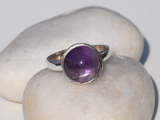 Amethyst Ring, Sterling Silver Ring, Solitaire Ring, Healing Ring, Bohemian Ring, Round Gemstone, Zodiac Ring, Ring For Everyone, Gift Item