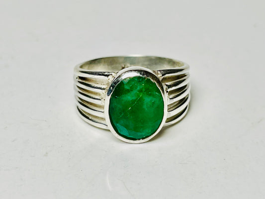 Emerald Ring, May Birthstone Ring, Solitaire Stone Ring, Sterling Silver Ring, Natural Gemstone Ring, 925 Silver Emerald Ring, Oval Emerald