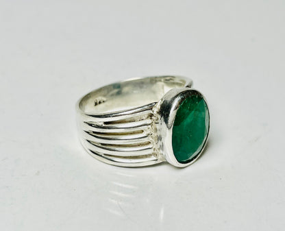 Emerald Ring, May Birthstone Ring, Solitaire Stone Ring, Sterling Silver Ring, Natural Gemstone Ring, 925 Silver Emerald Ring, Oval Emerald