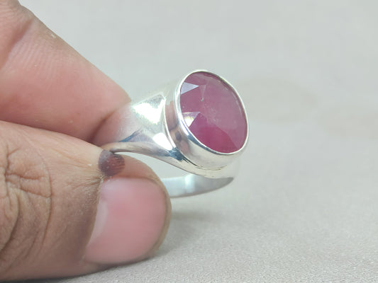 Ruby Ring, Oval Ruby Gemstone, Pink Gemstone Ring, Faceted Gemstone Ring, Handmade Ring, 925 Sterling Silver Ring, Dainty Ring, Gift For Her