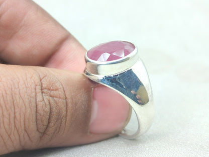Ruby Ring, Oval Ruby Gemstone, Pink Gemstone Ring, Faceted Gemstone Ring, Handmade Ring, 925 Sterling Silver Ring, Dainty Ring, Gift For Her