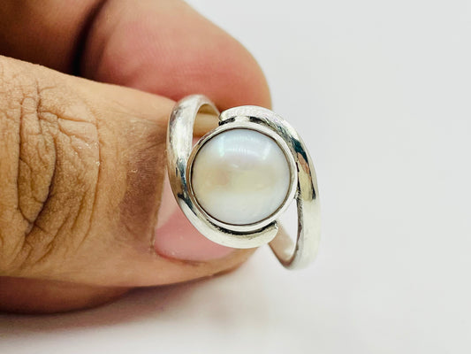 Pearl Ring, White Stone Ring, Bypass Shank Ring, June Birthstone Ring, Handmade Ring, 925 Sterling Silver Ring, Zodiac Ring, Gift For Women