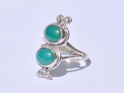 Onyx Ring, Green Onyx Ring, Double Green Stone Ring, Handmade Ring, 925 Sterling Silver Ring, Oval Onyx Ring, Zodiac Ring, Solitaire Ring