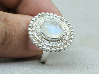 Moonstone Ring, 925 Silver Ring, Handmade Ring, Oval Moonstone Ring, Birthstone Ring, Statement Ring, Blue Fire Moonstone Ring, Wedding Ring