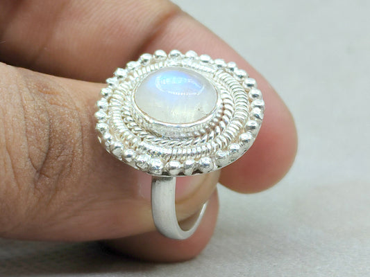 Moonstone Ring, 925 Silver Ring, Handmade Ring, Oval Moonstone Ring, Birthstone Ring, Statement Ring, Blue Fire Moonstone Ring, Wedding Ring