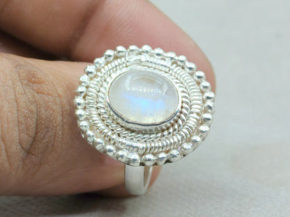 Moonstone Ring, 925 Silver Ring, Handmade Ring, Oval Moonstone Ring, Birthstone Ring, Statement Ring, Blue Fire Moonstone Ring, Wedding Ring