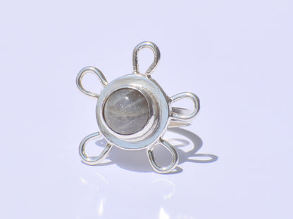 Labradorite Ring, Round Labradorite Ring, Flower Design Ring, Zodiac Ring, Healing Gemstone, Boho Ring, Anniversary Gift, 925 Silver Jewelry
