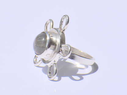 Labradorite Ring, Round Labradorite Ring, Flower Design Ring, Zodiac Ring, Healing Gemstone, Boho Ring, Anniversary Gift, 925 Silver Jewelry
