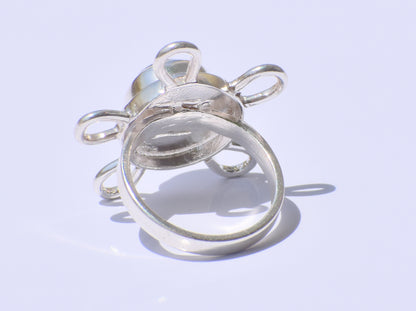 Labradorite Ring, Round Labradorite Ring, Flower Design Ring, Zodiac Ring, Healing Gemstone, Boho Ring, Anniversary Gift, 925 Silver Jewelry