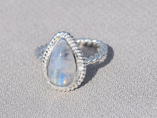 Rainbow Moonstone Ring, 925 Sterling Silver Ring, Gemstone Ring, Pear Shape Ring, Handmade Jewelry, Teardrop Moonstone Ring, Statement ring