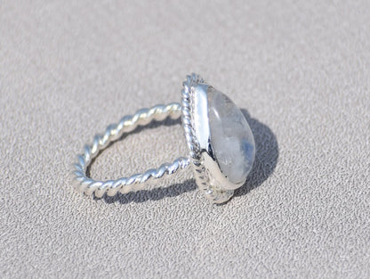Rainbow Moonstone Ring, 925 Sterling Silver Ring, Gemstone Ring, Pear Shape Ring, Handmade Jewelry, Teardrop Moonstone Ring, Statement ring