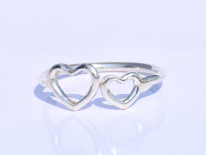 Silver Heart Ring, Double Heart Ring, 925 Silver Ring, Handmade Ring, Statement Ring, Delicate Fine Jewelry, Stacking Ring, Heart Jewellery