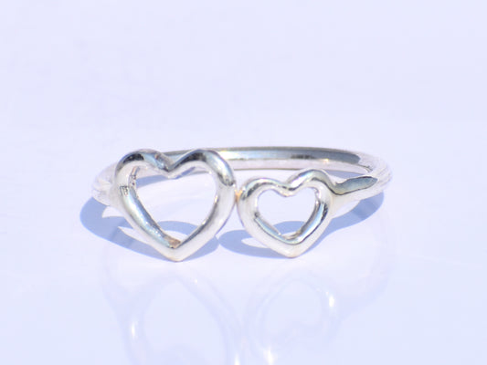 Silver Heart Ring, Double Heart Ring, 925 Silver Ring, Handmade Ring, Statement Ring, Delicate Fine Jewelry, Stacking Ring, Heart Jewellery