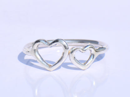 Silver Heart Ring, Double Heart Ring, 925 Silver Ring, Handmade Ring, Statement Ring, Delicate Fine Jewelry, Stacking Ring, Heart Jewellery