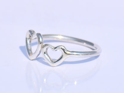 Silver Heart Ring, Double Heart Ring, 925 Silver Ring, Handmade Ring, Statement Ring, Delicate Fine Jewelry, Stacking Ring, Heart Jewellery