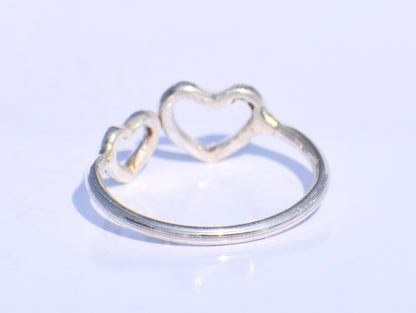 Silver Heart Ring, Double Heart Ring, 925 Silver Ring, Handmade Ring, Statement Ring, Delicate Fine Jewelry, Stacking Ring, Heart Jewellery