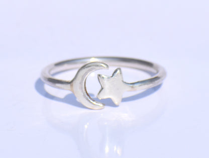 Silver Star Ring, Silver Crescent Ring, 925 Silver Ring, Handmade Ring, Adjustable Ring, Silver Dainty Ring, Bohemian Ring, Stacking Jewelry