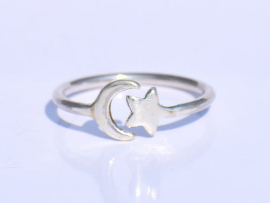 Silver Star Ring, Silver Crescent Ring, 925 Silver Ring, Handmade Ring, Adjustable Ring, Silver Dainty Ring, Bohemian Ring, Stacking Jewelry