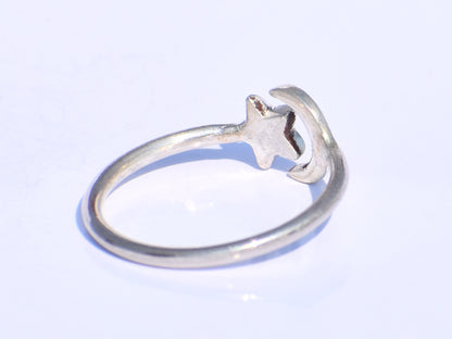 Silver Star Ring, Silver Crescent Ring, 925 Silver Ring, Handmade Ring, Adjustable Ring, Silver Dainty Ring, Bohemian Ring, Stacking Jewelry