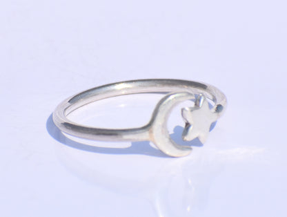 Silver Star Ring, Silver Crescent Ring, 925 Silver Ring, Handmade Ring, Adjustable Ring, Silver Dainty Ring, Bohemian Ring, Stacking Jewelry