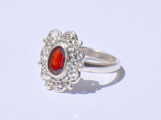 Red Garnet Ring, Oval Garnet Ring, Handcrafted Ring, 925 Sterling Silver Ring, Faceted Garnet Ring, 925 Sterling Silver Ring, Gift For Women