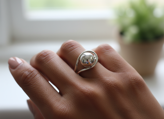 Silver Ball Adjustable Ring – Handmade 925 Sterling Silver Unisex Jewelry