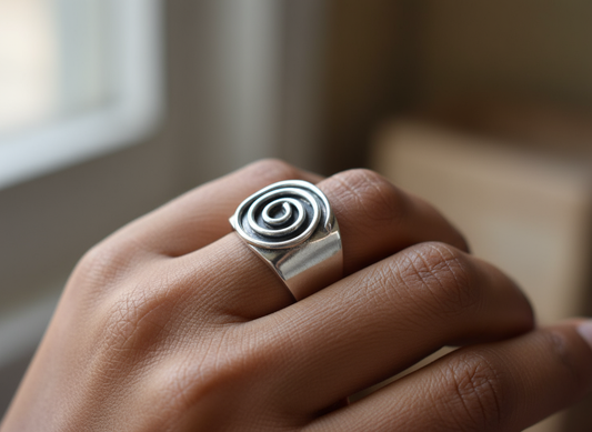 Spiral Sterling Silver Ring – Handmade Bohemian Meditation Band Ring