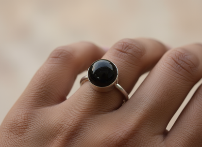 Black Onyx Sterling Silver Ring – Handmade Boho Statement Jewelry