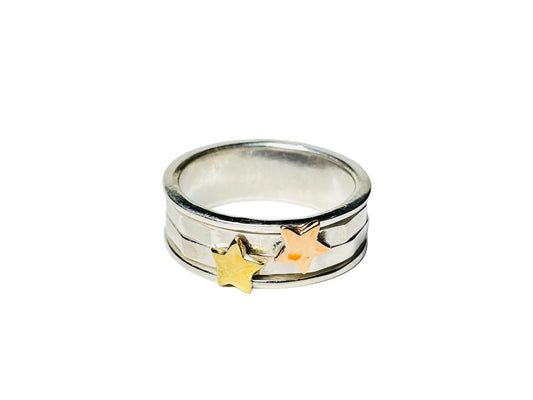 Star Spinner Ring, Sterling Silver Ring, Handmade Ring, Meditation Ring, Yoga Ring, Artisan Ring, Band Ring, Wide Band Ring, Spinner Ring